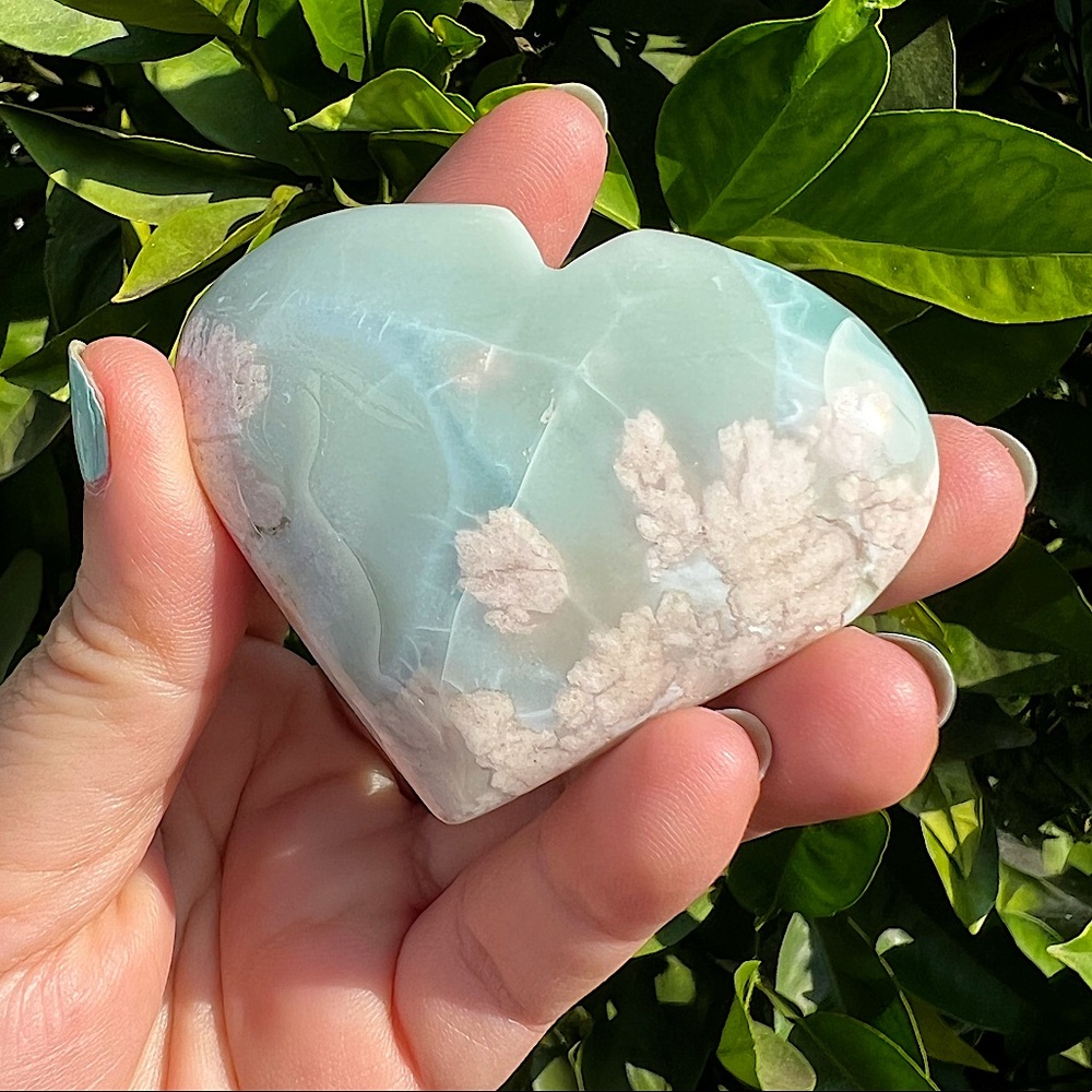 Green Flower Agate Heart - Sakura Agate